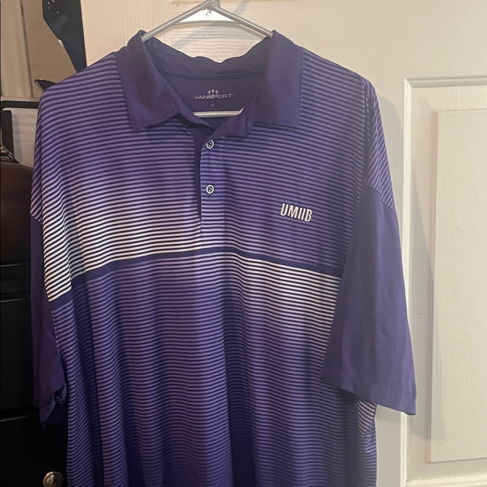 UMHB Men's purple  and White Striped Polo Shirt 2XL